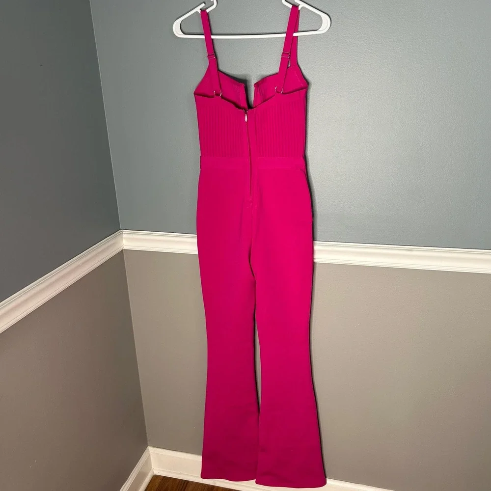 Fashion Nova‎ Misty Bandage Jumpsuit Magenta Pink Flare Leg Plunging V-Neck XS